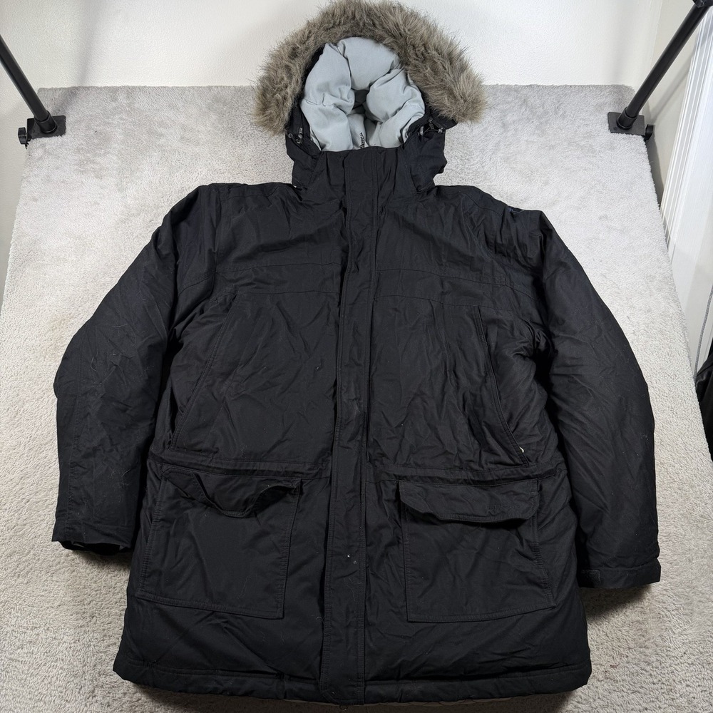 LL Bean Parka Jacket Mens 2XLT Black Down Puffer Fur Trim Hood Quilted Lined